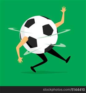 Cartoon illustration of funny soccer ball dizzy after game