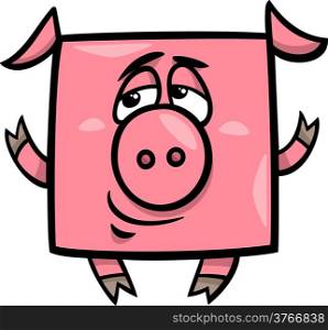 Cartoon Illustration of Funny Square Pig Character