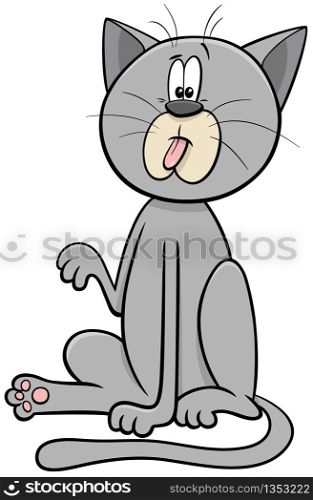 Cartoon Illustration of Funny Startled Gray Cat or Kitten Comic Animal Character