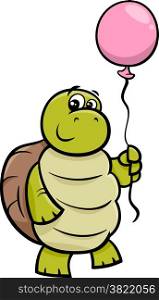 Cartoon Illustration of Funny Turtle Animal Character with Balloon