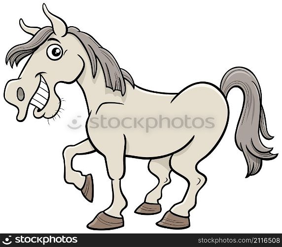 Cartoon illustration of funny white horse farm animal character