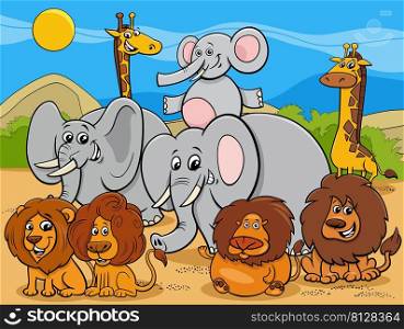 Cartoon illustration of funny wild African animal characters group