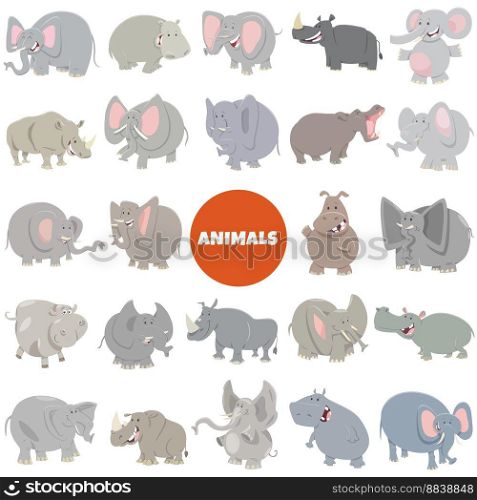 Cartoon illustration of funny wild animal characters big set