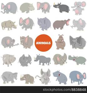 Cartoon illustration of funny wild animal characters big set