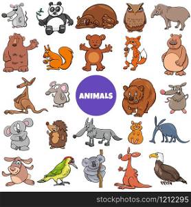 Cartoon Illustration of Funny Wild Animal Characters Large Set