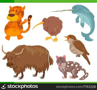 Cartoon Illustration of Funny Wild Animal Comic Characters Set