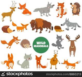 Cartoon illustration of funny wild animals characters big set
