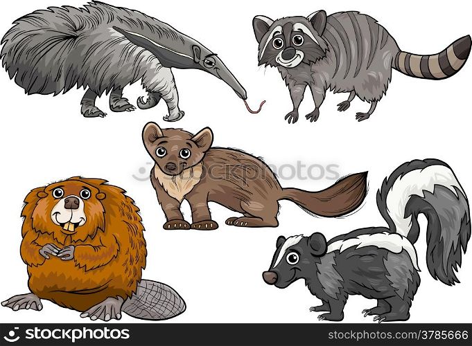Cartoon Illustration of Funny Wild Animals Characters Set