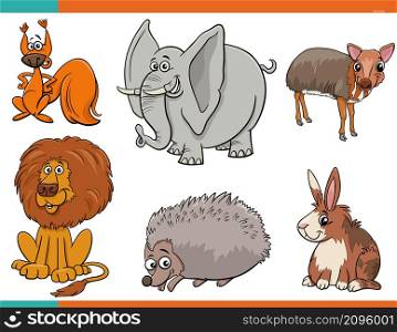 Cartoon illustration of funny wild animals comic characters set
