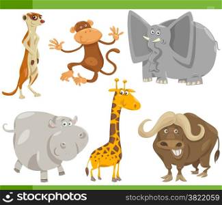 Cartoon Illustration of Funny Wild Safari Animals Set