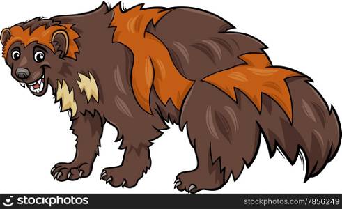 Cartoon Illustration of Funny Wolverine Wild Animal