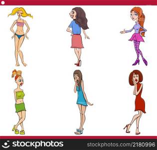 Cartoon illustration of funny women characters caricature set