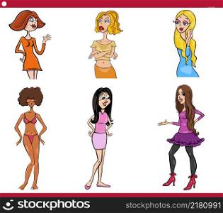 Cartoon illustration of funny women comic characters set