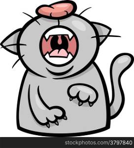 Cartoon Illustration of Funny Yawning or Moewing Cat