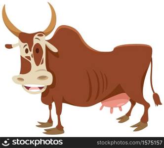 Cartoon Illustration of Funny Zebu Cattle Farm Animal Character or Holy Cow