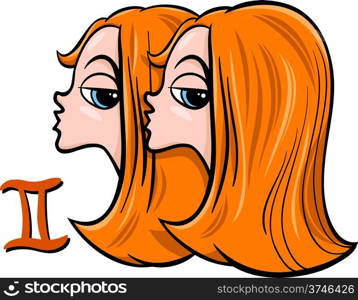 Cartoon Illustration of Gemini or The Twins Horoscope Zodiac Sign