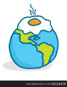Cartoon illustration of global warming or egg frying over planet earth