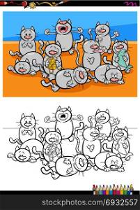 Cartoon Illustration of Gray Cats Animal Characters Group Coloring Book Activity