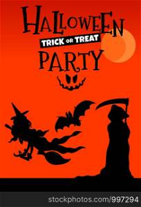 Cartoon Illustration of Halloween Holiday Event Poster or Banner Design with Comic Characters