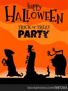 Cartoon Illustration of Halloween Holiday Event Poster or Banner Design with Comic Monsters