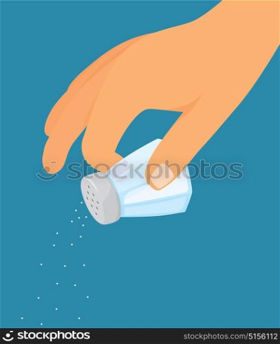 Cartoon illustration of hand using salt shaker