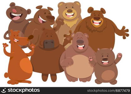 Cartoon Illustration of Happy Bears Wild Animal Characters Group