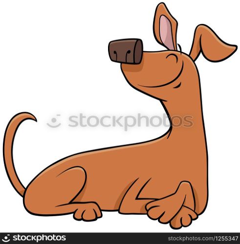 Cartoon Illustration of Happy Brown Lying Dog Comic Animal Character