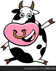 Cartoon Illustration of Happy Bull Farm Animal Character