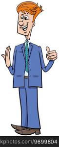 Cartoon illustration of happy businessman character giving a speech