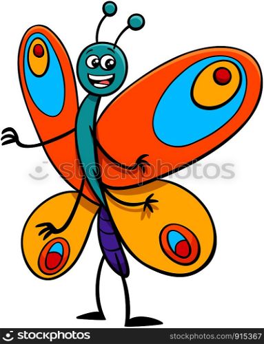 Cartoon Illustration of Happy Butterfly Insect Animal Character