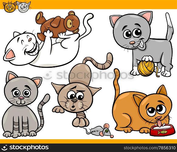 Cartoon Illustration of Happy Cats or Kittens Pets Set