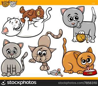 Cartoon Illustration of Happy Cats or Kittens Pets Set