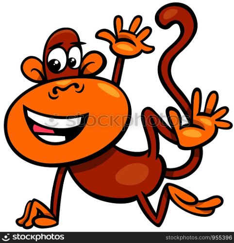 Cartoon Illustration of Happy Comic Monkey Primate Animal Character