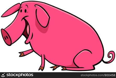 Cartoon Illustration of Happy Comic Pig Farm Animal Character