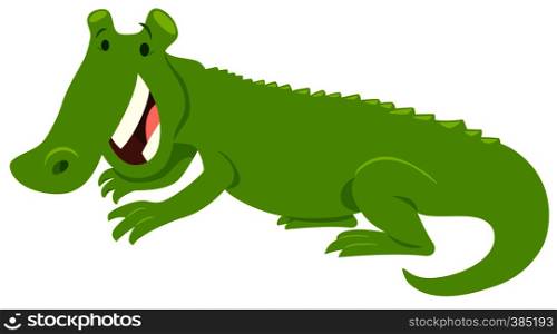 Cartoon Illustration of Happy Crocodile Wild Animal Character