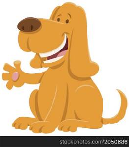 Cartoon illustration of happy dog animal character waving his paw