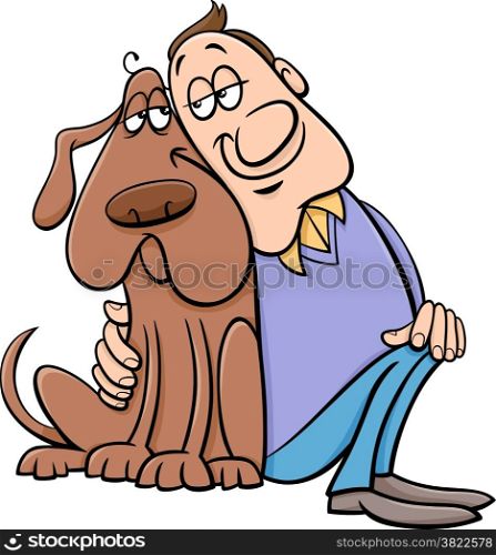Cartoon Illustration of Happy Dog with his Owner