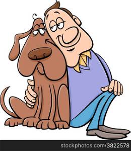 Cartoon Illustration of Happy Dog with his Owner