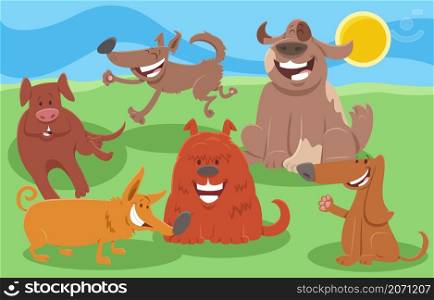 Cartoon illustration of happy dogs animal characters group