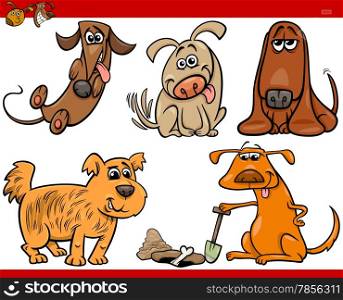 Cartoon Illustration of Happy Dogs or Puppies Pets Set