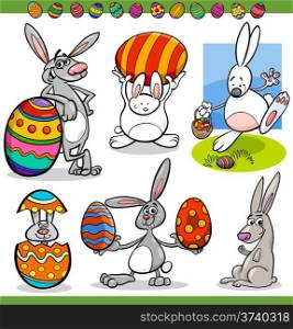 Cartoon Illustration of Happy Easter Themes with Bunnies and Colored Eggs