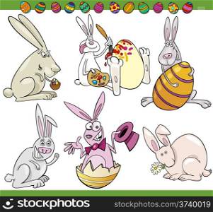 Cartoon Illustration of Happy Easter Themes with Bunnies and Paschal Eggs