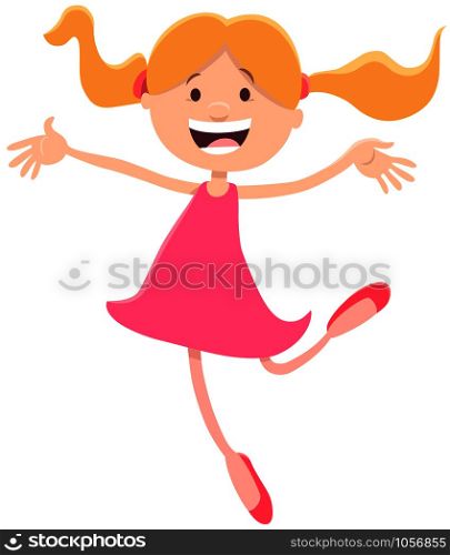 Cartoon Illustration of Happy Elementary Age or Teen Girl Comic Character