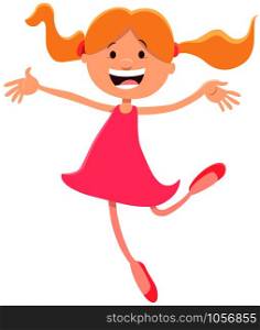 Cartoon Illustration of Happy Elementary Age or Teen Girl Comic Character