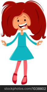 Cartoon Illustration of Happy Elementary Age or Teen Girl or Comic Character