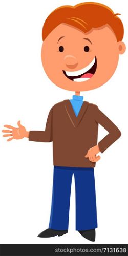 Cartoon Illustration of Happy Elementary Age or Teenager Boy Character