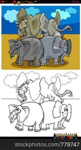 Cartoon Illustration of Happy Elephants Animal Characters Coloring Book Activity
