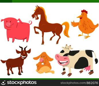 Cartoon Illustration of Happy Farm Animal Comics Characters Set