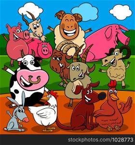 Cartoon Illustration of Happy Farm Animals Comic Characters Group