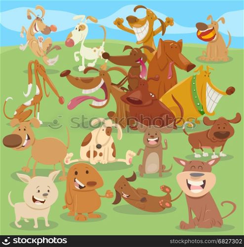 Cartoon Illustration of Happy Funny Dog Characters Group